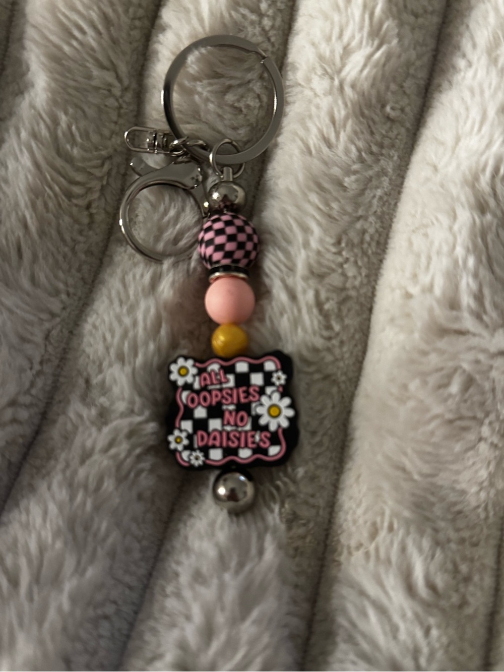 Pink & Yellow 'All Oopsies No Daisies' Keychain Charm